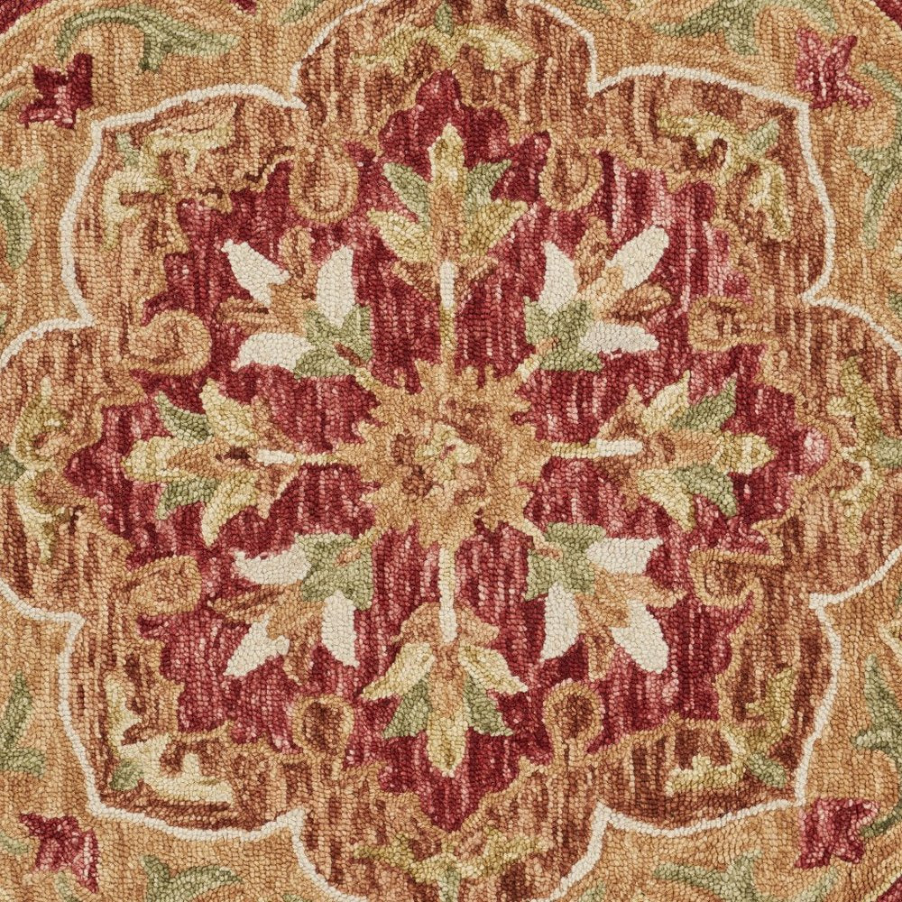 4' Red Wool Hand Hooked Round Rug