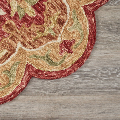 6' Round Rustic Red Scalloped Edge Area Rug