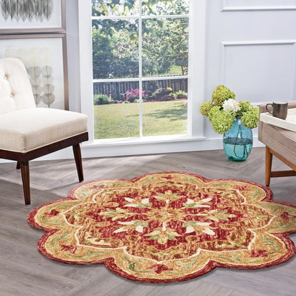 6' Round Rustic Red Scalloped Edge Area Rug