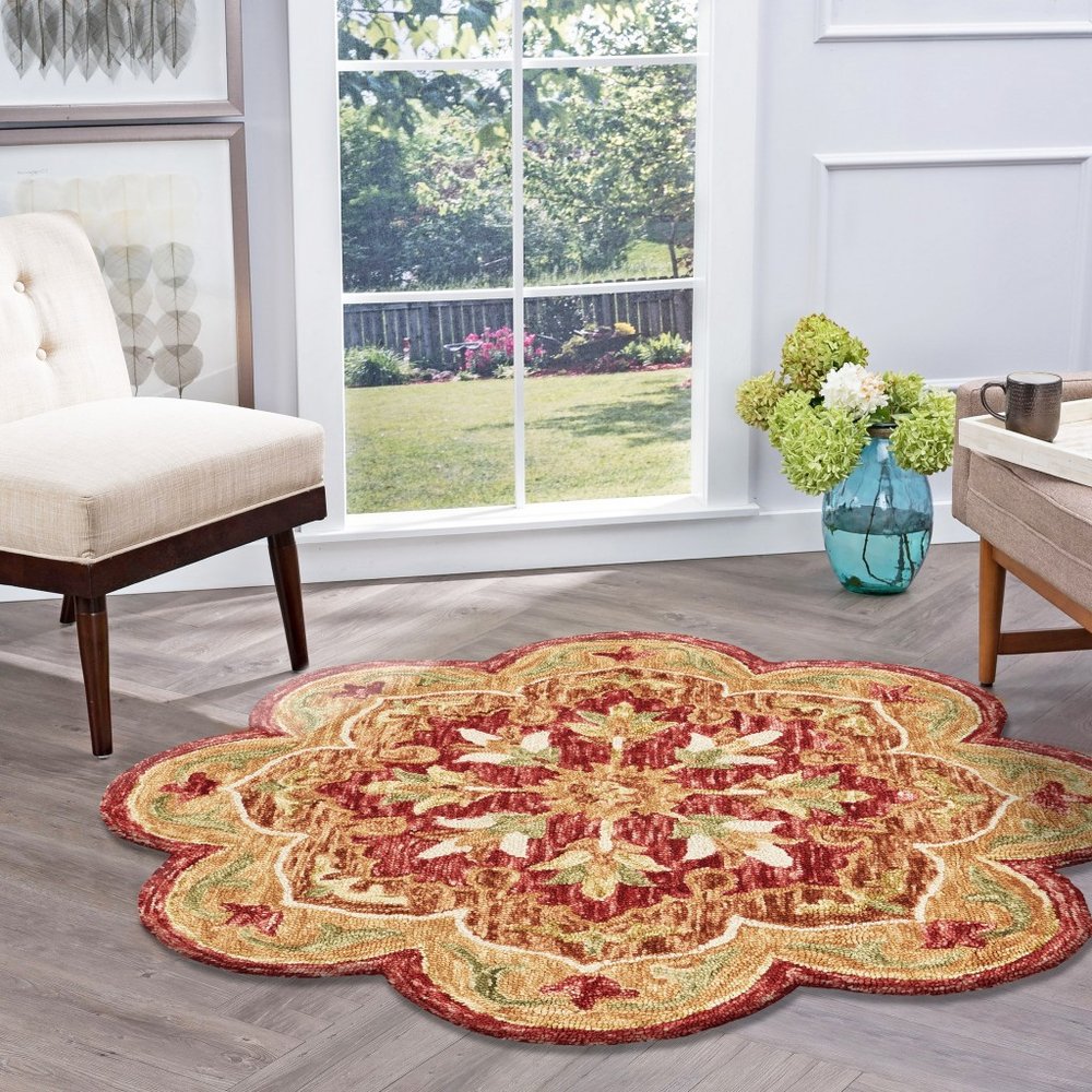 4' Red Wool Hand Hooked Round Rug