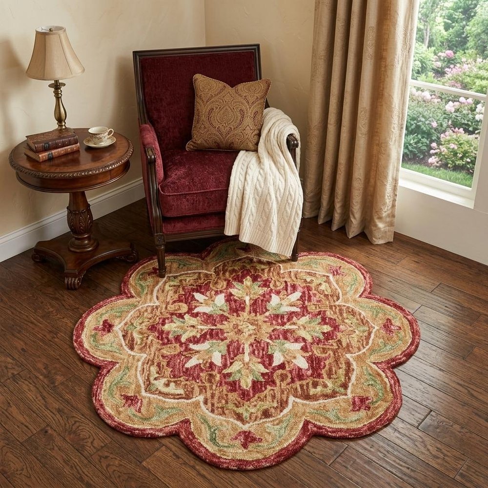 4' Red Wool Hand Hooked Round Rug