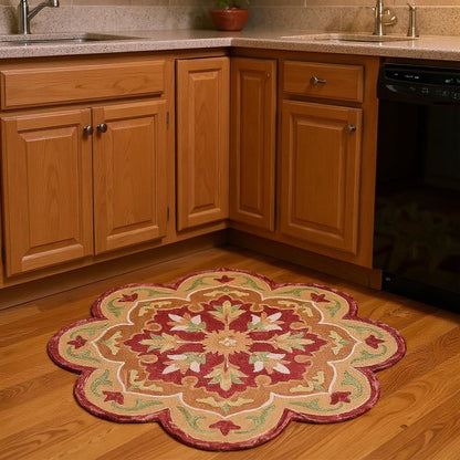 4' Red Wool Hand Hooked Round Rug