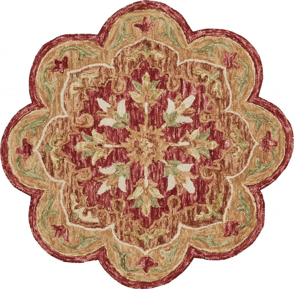 4' Red Wool Hand Hooked Round Rug