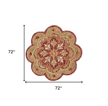 4' Red Wool Hand Hooked Round Rug