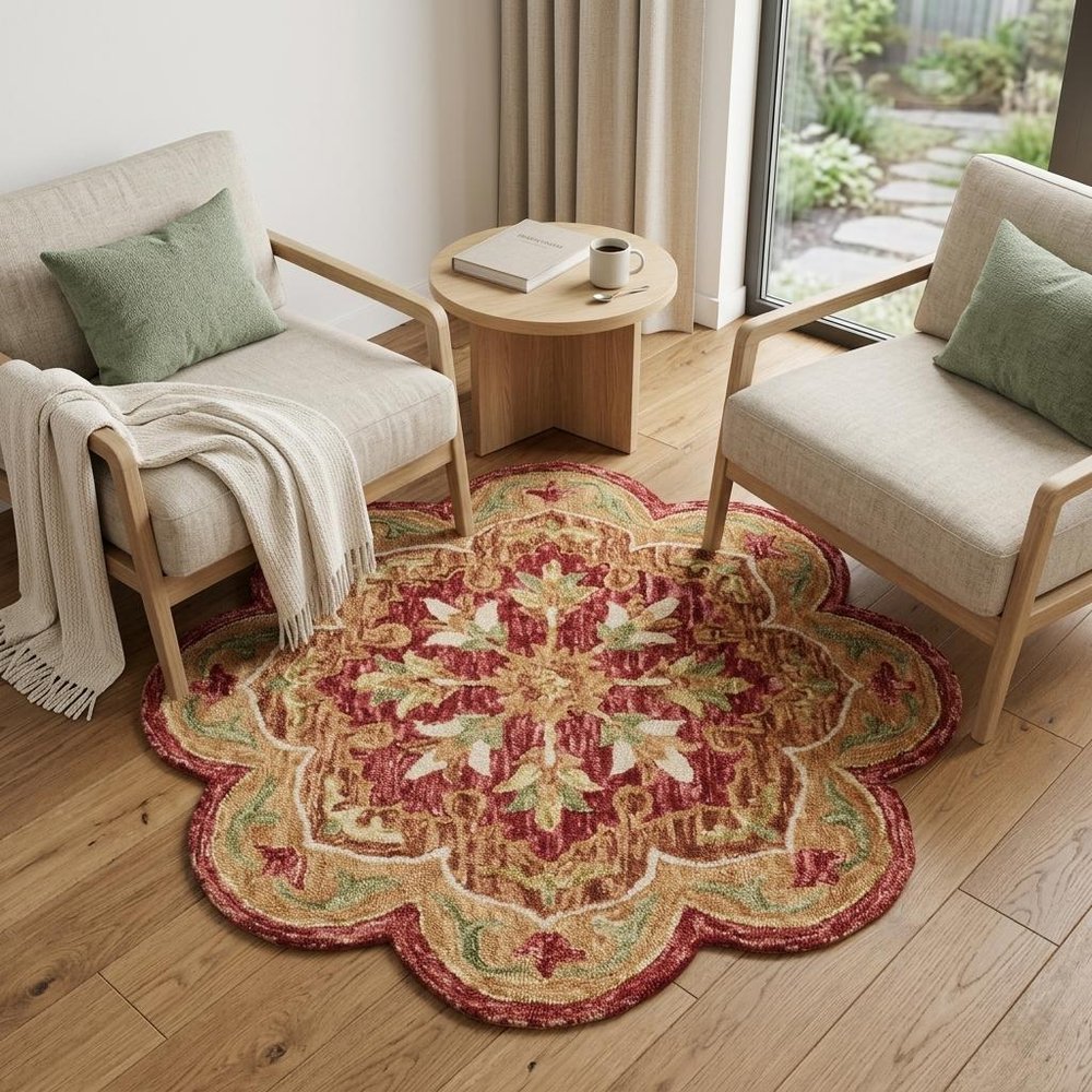 4' Red Wool Hand Hooked Round Rug