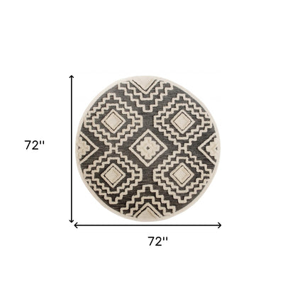 6' Round Gray and Cream Geometric Area Rug