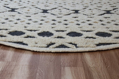 6' Blue And Ivory Wool Hand Tufted Round Rug