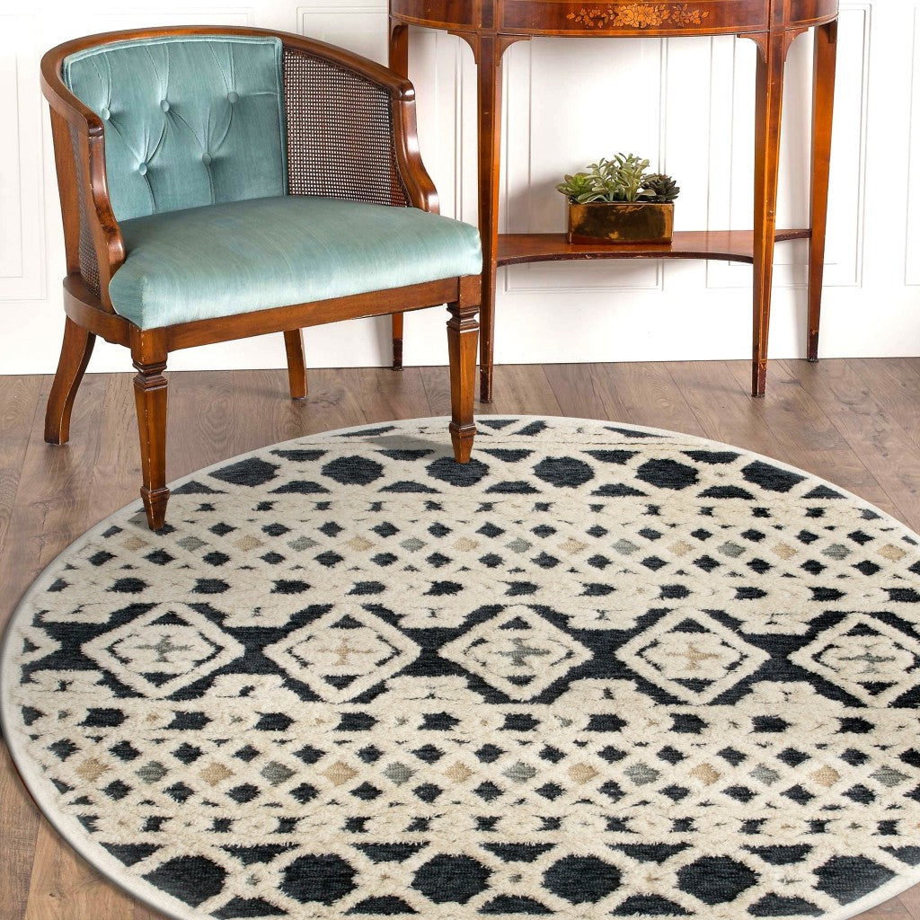 4' Round Blue and Cream Decorative Area Rug