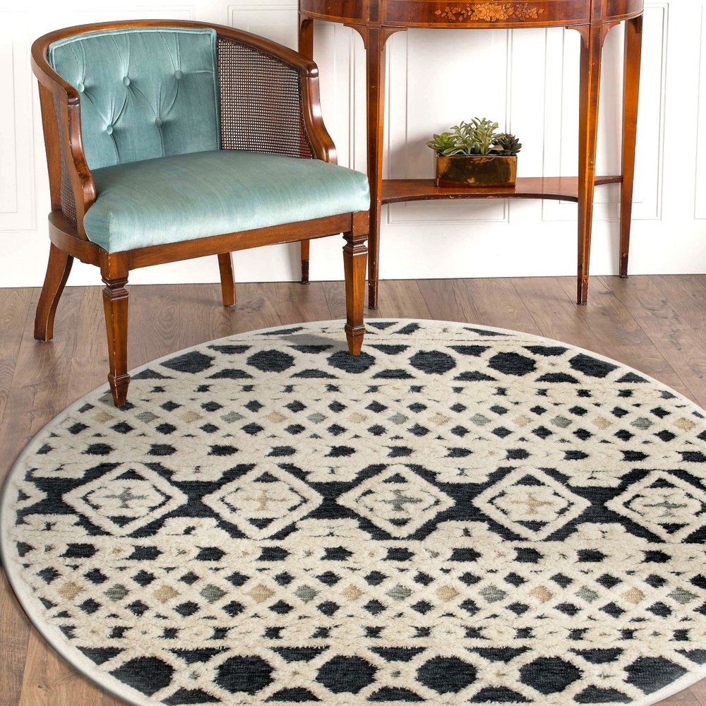 6' Blue And Ivory Wool Hand Tufted Round Rug