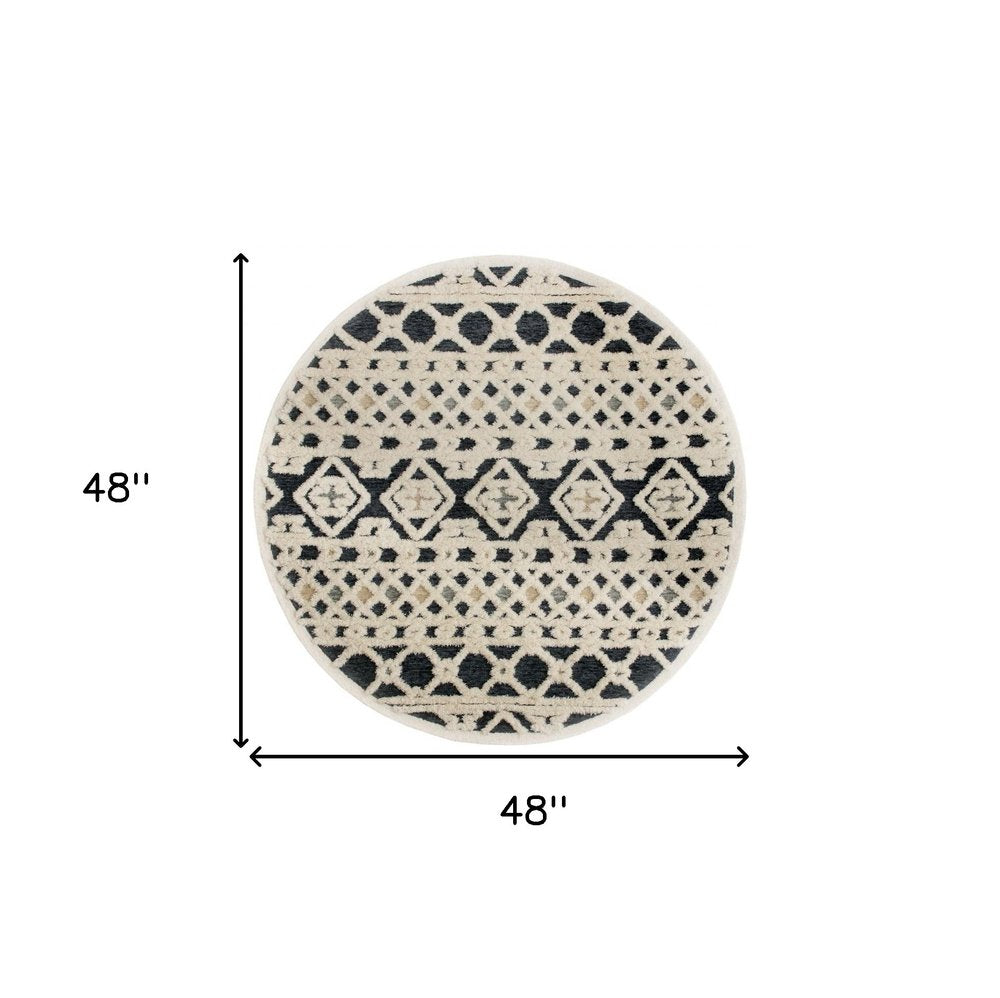 6' Blue And Ivory Wool Hand Tufted Round Rug