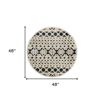 6' Blue And Ivory Wool Hand Tufted Round Rug