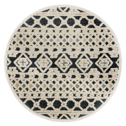 6' Blue And Ivory Wool Hand Tufted Round Rug