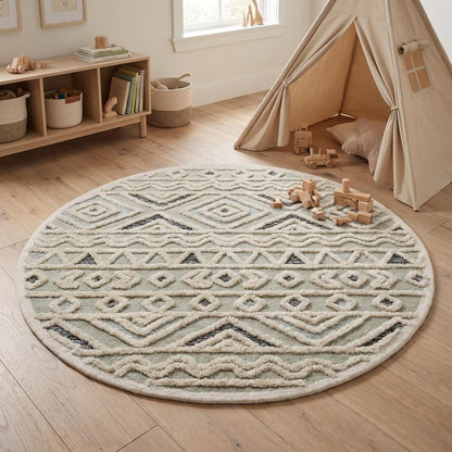 4' Round Cream Modern Geometric Area Rug