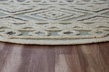 4' Round Cream Modern Geometric Area Rug