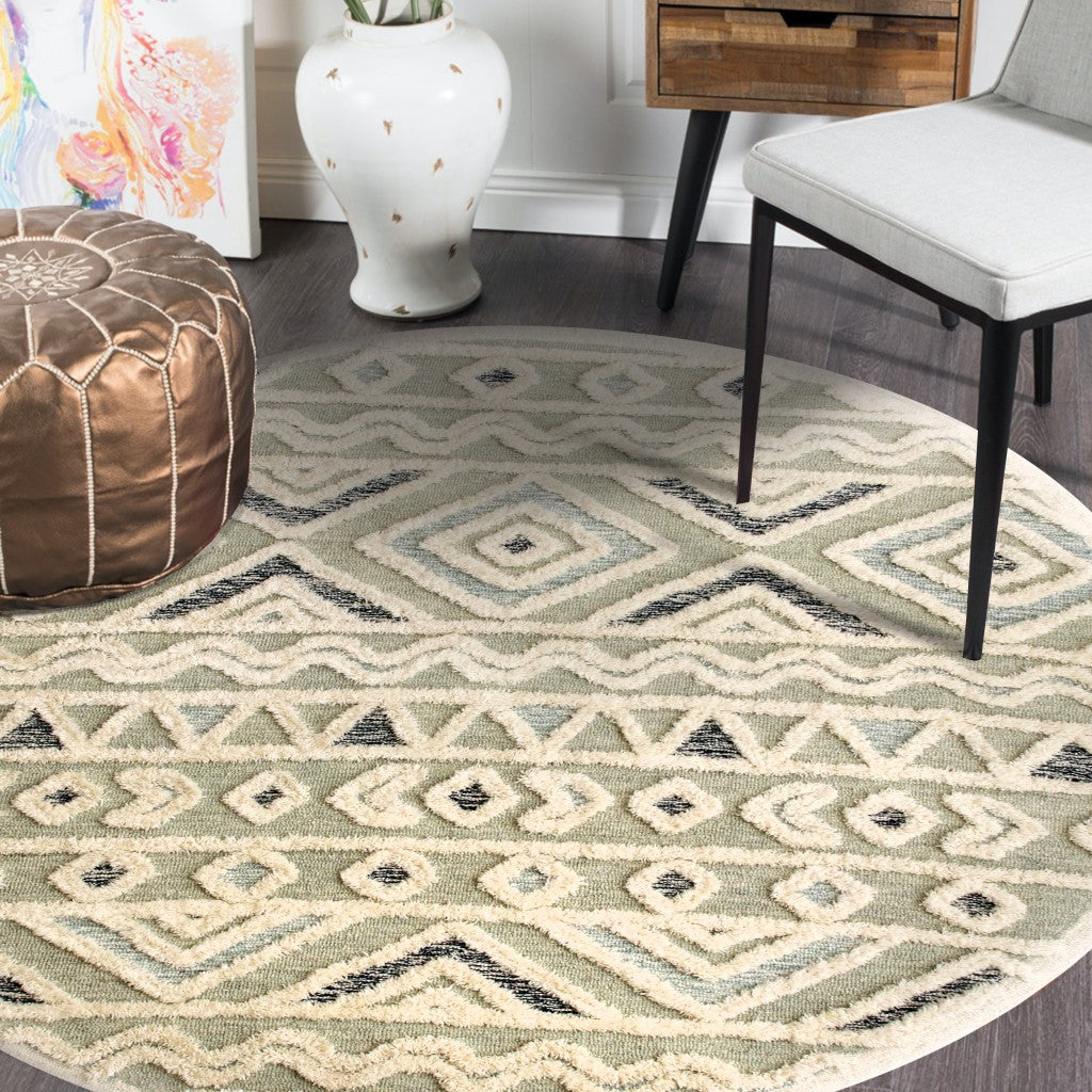 4' Round Cream Modern Geometric Area Rug