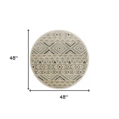 4' Round Cream Modern Geometric Area Rug