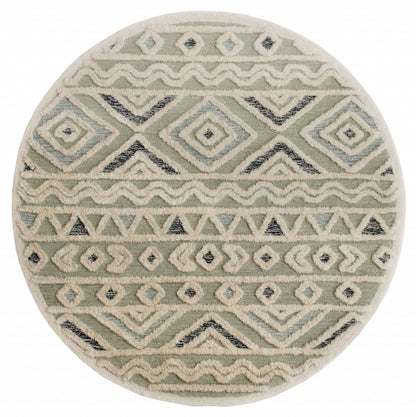 4' Round Cream Modern Geometric Area Rug