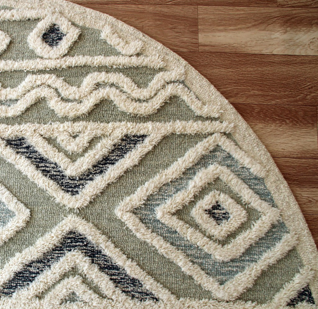 4' Round Cream Modern Geometric Area Rug