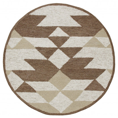 4' Round Brown Bohemian Geometric Area Rug