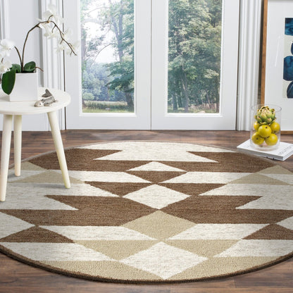 4' Round Brown Bohemian Geometric Area Rug