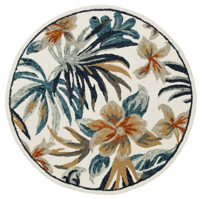 6' Round Blue and White Tropical Area Rug