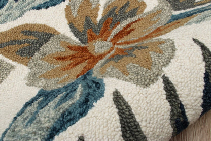 6' Round Blue and White Tropical Area Rug