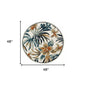 4' Round Blue and White Tropical Area Rug