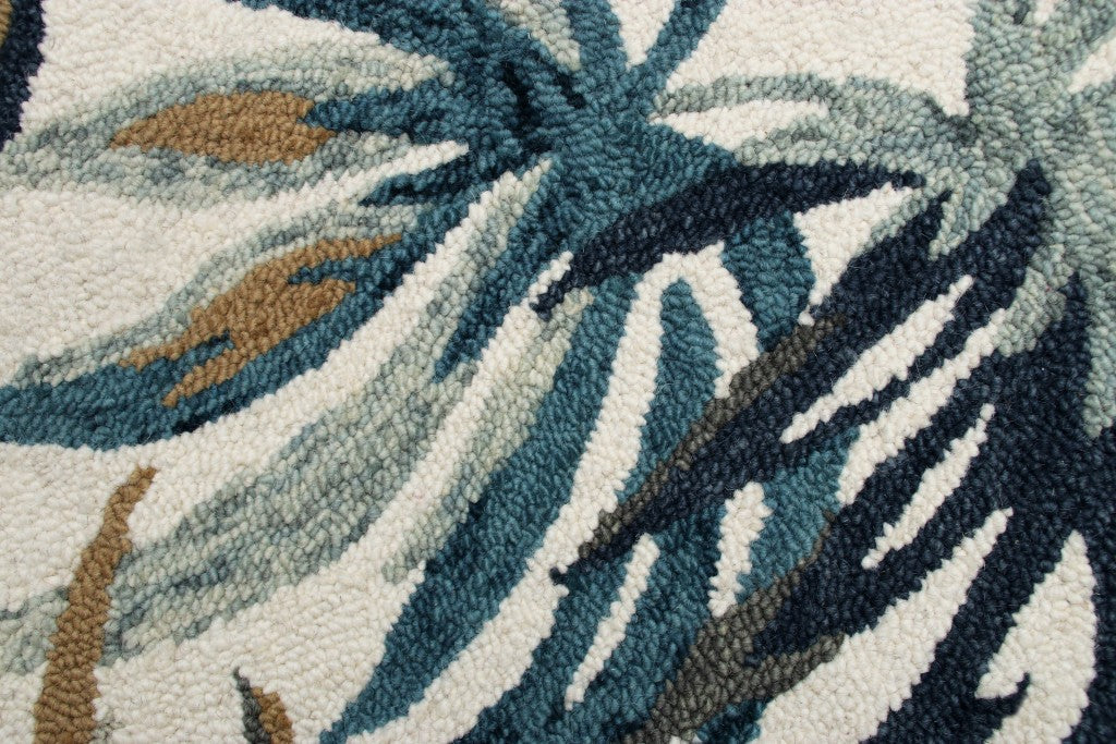 6' Round Blue and White Tropical Area Rug