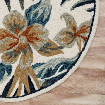 6' Round Blue and White Tropical Area Rug