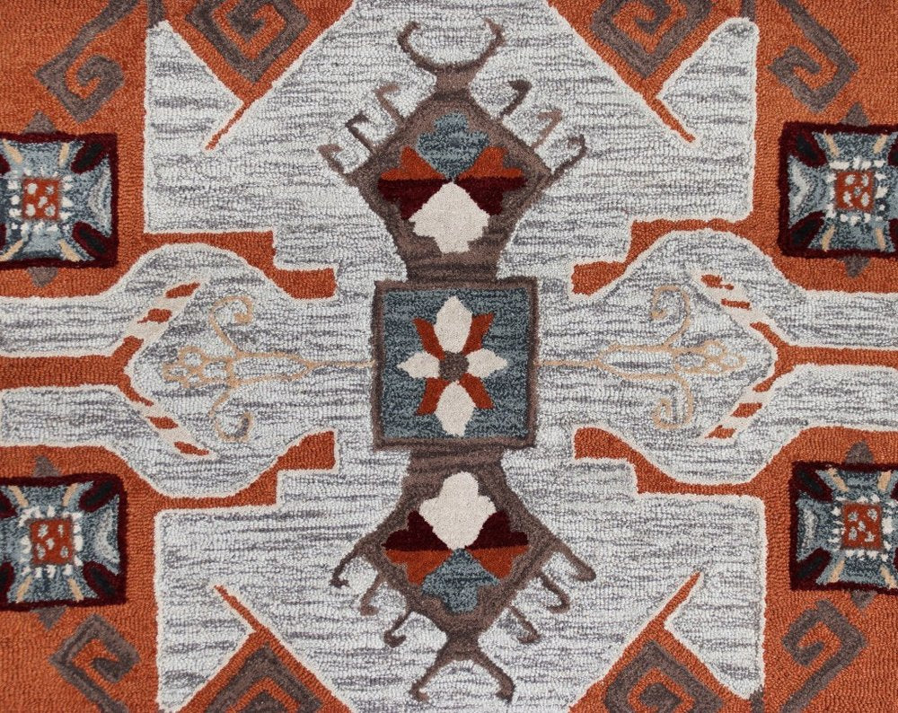 6' Blue And Red Wool Hand Tufted Octagon Rug