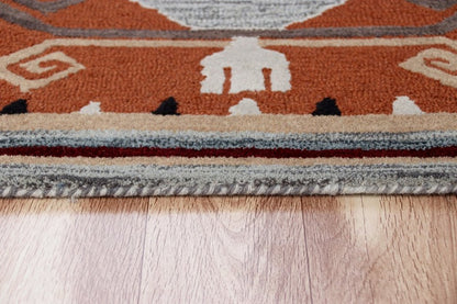 6' Blue And Red Wool Hand Tufted Octagon Rug