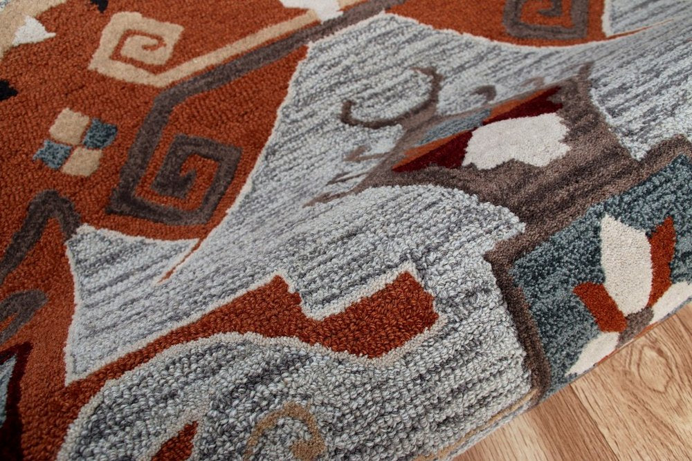 6' Blue And Red Wool Hand Tufted Octagon Rug