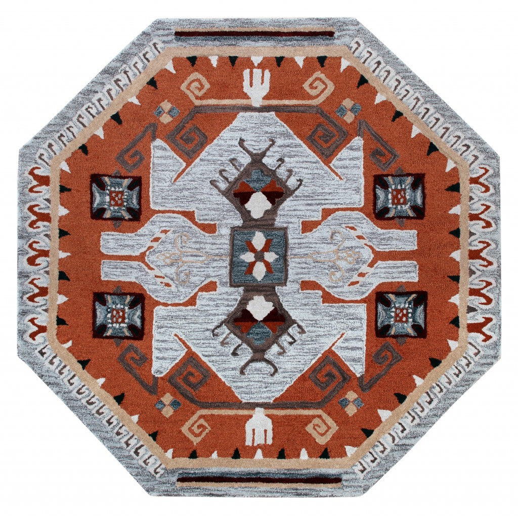 4' Round Terracotta Tribal Area Rug