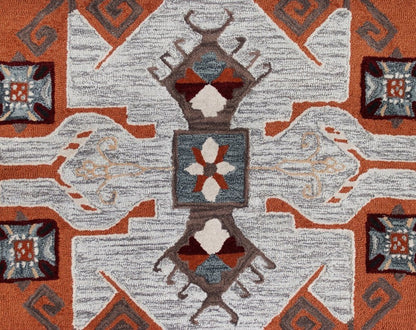6' Blue And Red Wool Hand Tufted Octagon Rug