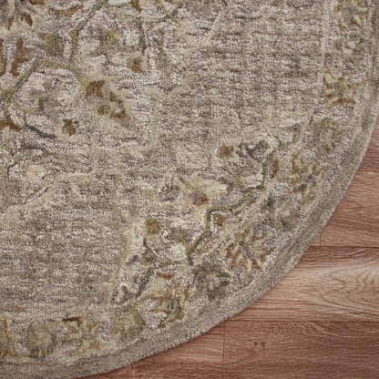 6' Round Beige Distressed Medallion Area Rug