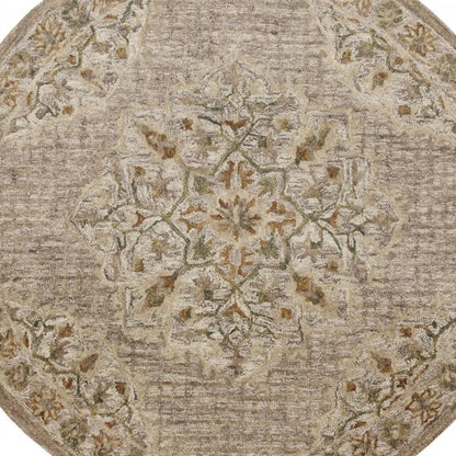 6' Round Beige Distressed Medallion Area Rug
