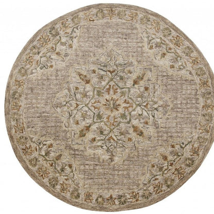 4' Round Beige Distressed Medallion Area Rug