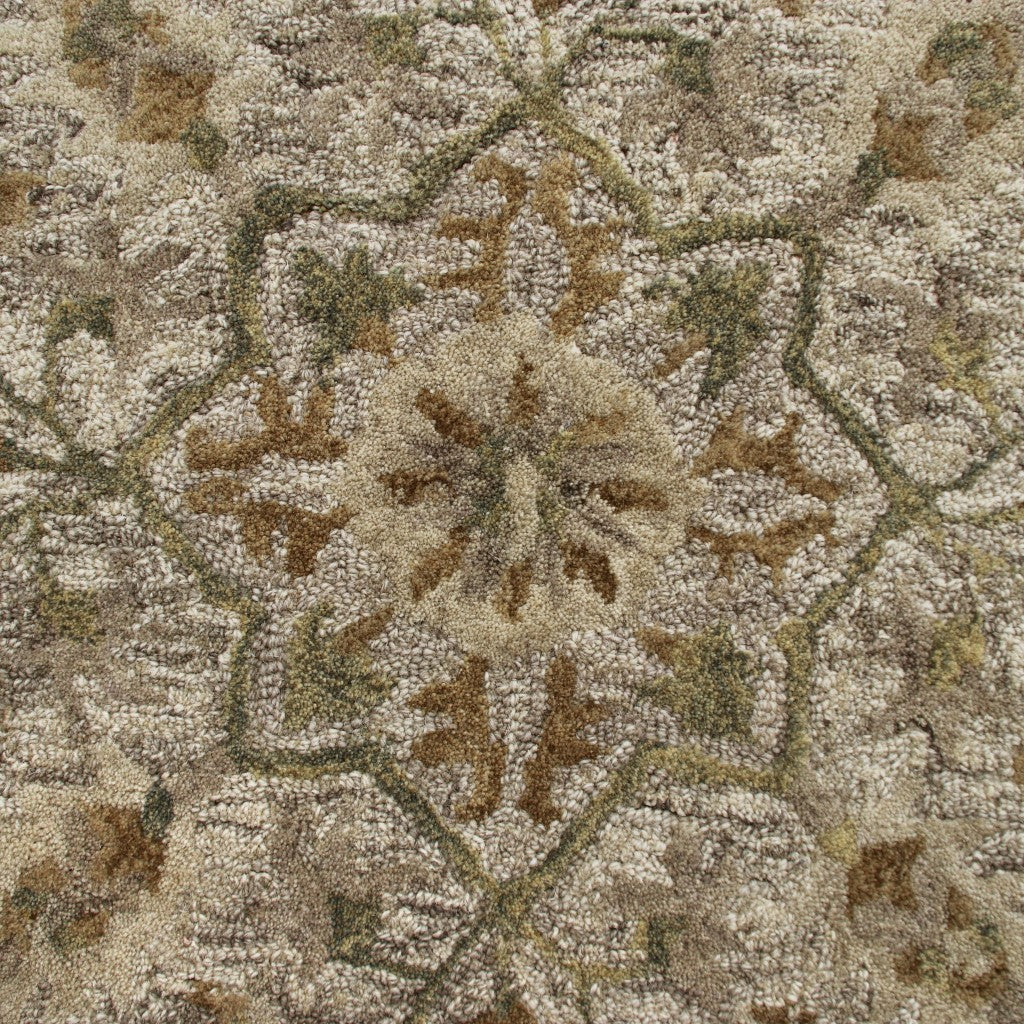 6' Round Beige Distressed Medallion Area Rug