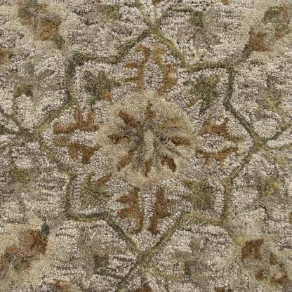 6' Round Beige Distressed Medallion Area Rug