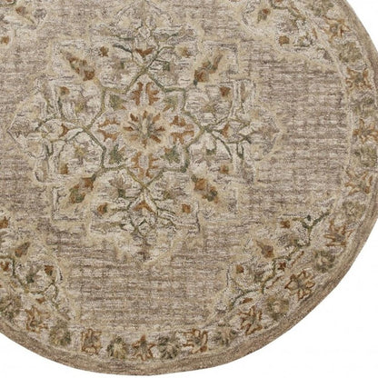 6' Round Beige Distressed Medallion Area Rug
