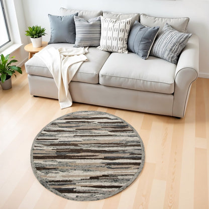 4' Round Brown and Gray Camouflage Area Rug