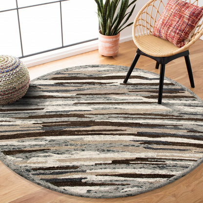 6' Gray And Brown Round Wool Hand Tufted Area Rug