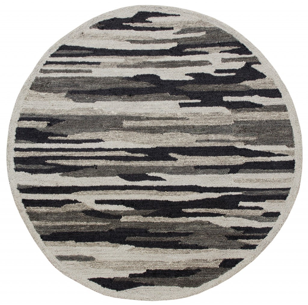 4' Round Black and Gray Camouflage Area Rug