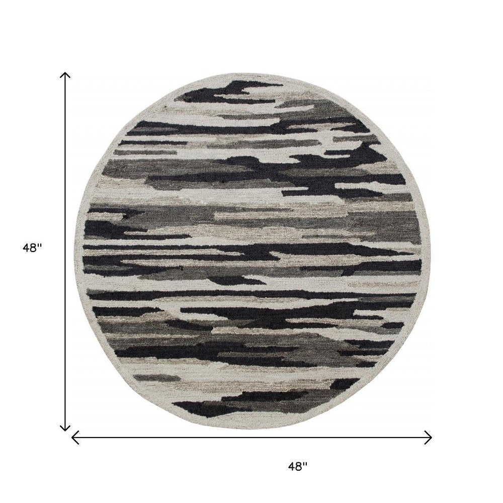 4' Round Black and Gray Camouflage Area Rug