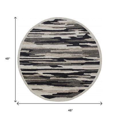 4' Round Black and Gray Camouflage Area Rug