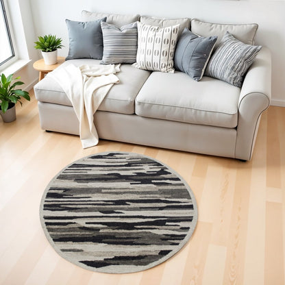 4' Round Black and Gray Camouflage Area Rug