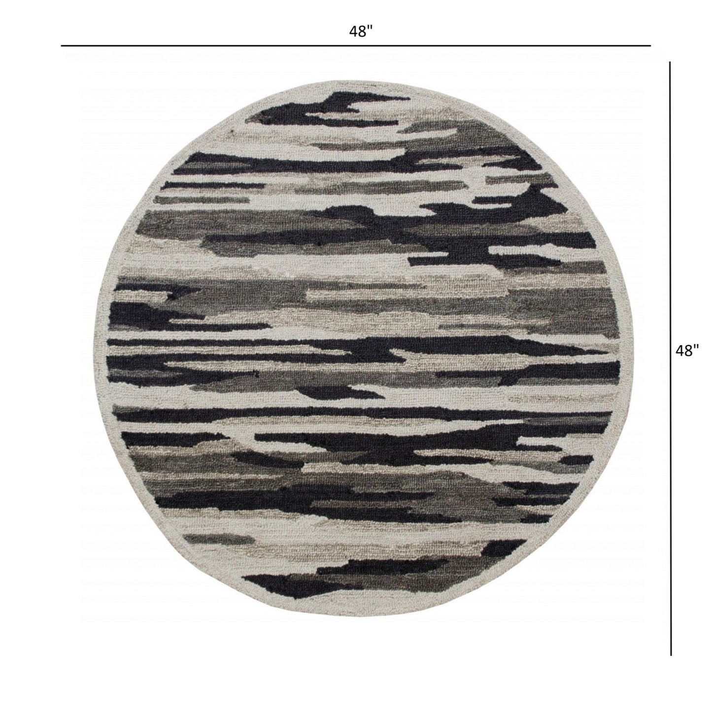 4' Round Black and Gray Camouflage Area Rug