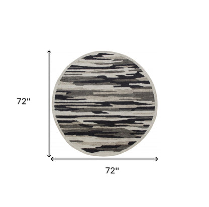 4' Round Black and Gray Camouflage Area Rug