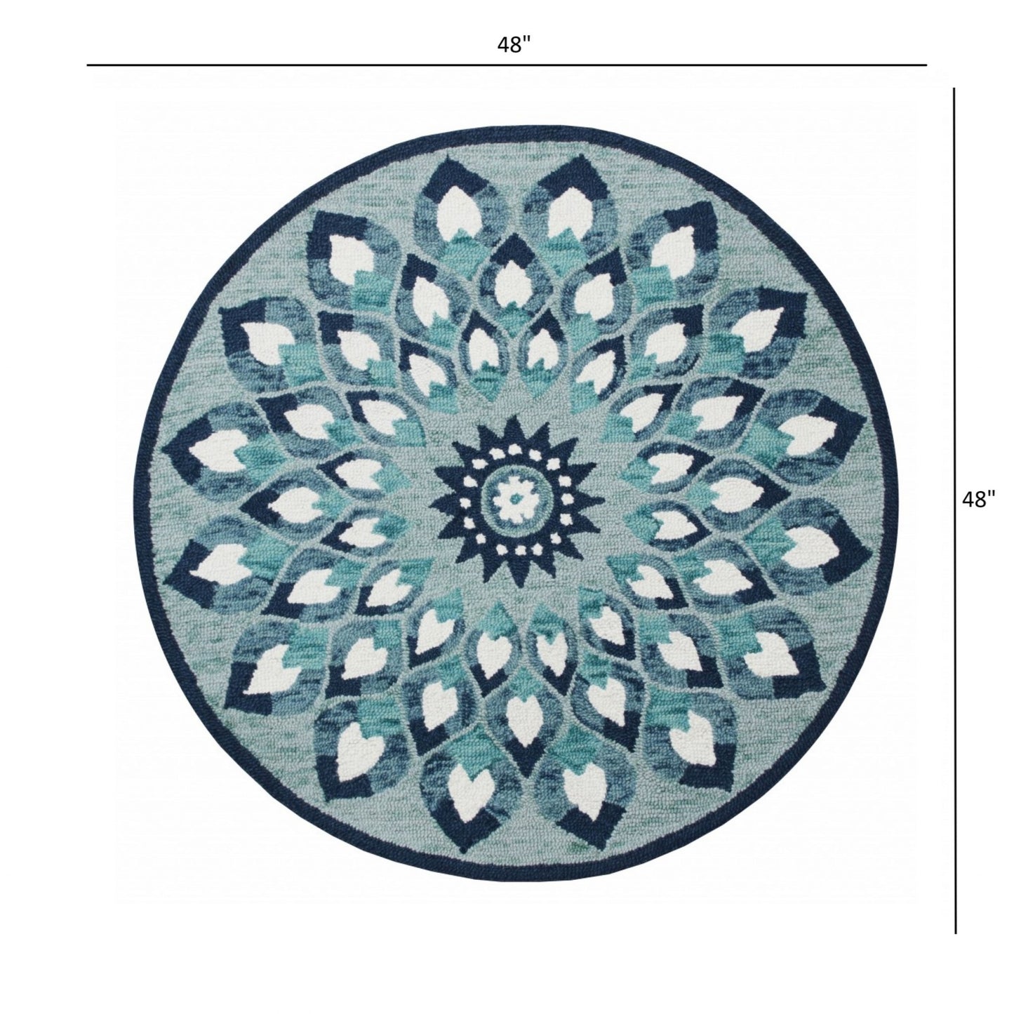 4' Round Blue and White Floral Feather Area Rug