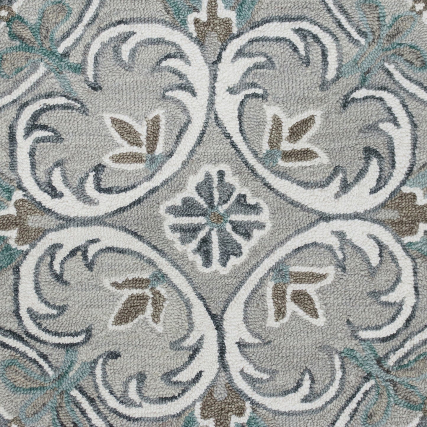 6' Round Gray and White Filigree Area Rug